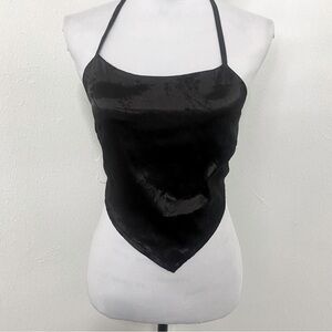 Romwe Satin Halter Bandana Top Black Medium Size 6 Nice for Summer NWOT
